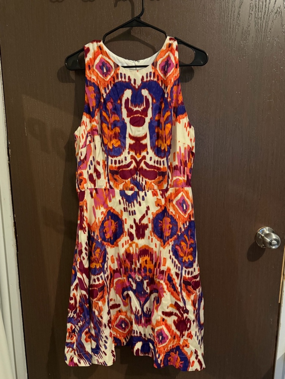 Donna Morgan Multicolor Ikat Midi Dress in Orange, Purple & Pink Size 14